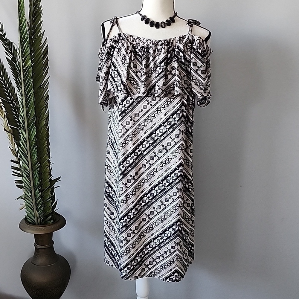 Tacera black and tan tribal print adjustable dress